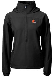 Cutter and Buck Cleveland Browns Womens Black Charter Eco Long Sleeve Pullover