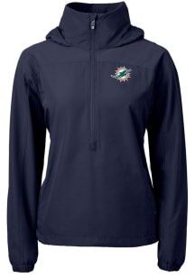 Cutter and Buck Miami Dolphins Womens Navy Blue Charter Eco Long Sleeve Pullover