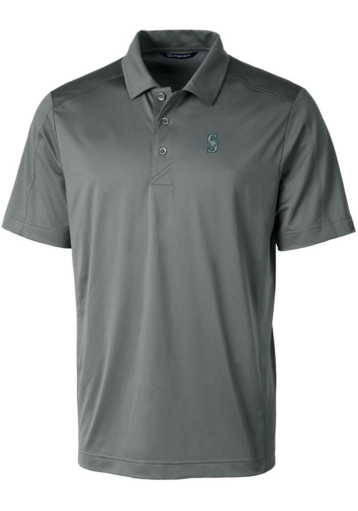 Cutter and Buck Seattle Mariners Mens Grey Prospect Textured Short Sleeve Polo