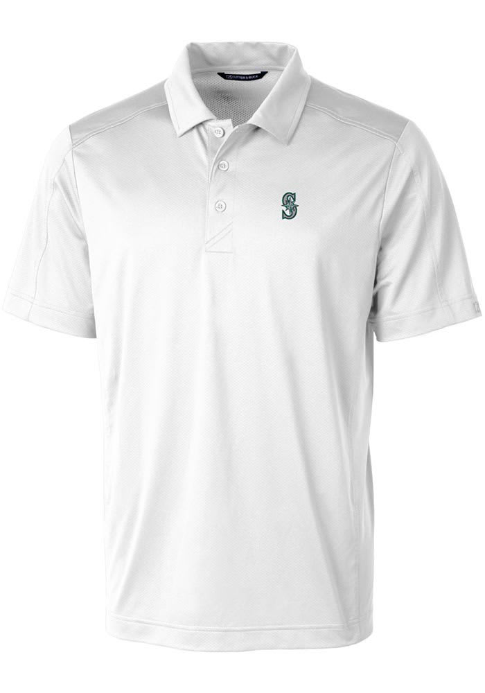 Cutter and Buck Seattle Mariners Mens White Prospect Textured Short Sleeve Polo