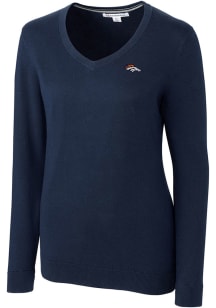 Cutter and Buck Denver Broncos Womens Navy Blue Lakemont Long Sleeve Sweater