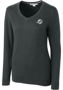 Cutter and Buck Miami Dolphins Womens Charcoal Lakemont Long Sleeve Sweater