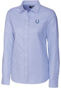 Cutter and Buck Indianapolis Colts Womens Stretch Oxford Stripe Long Sleeve Blue Dress Shirt