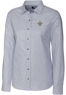 Cutter and Buck New Orleans Saints Womens Stretch Oxford Stripe Long Sleeve Charcoal Dress Shirt