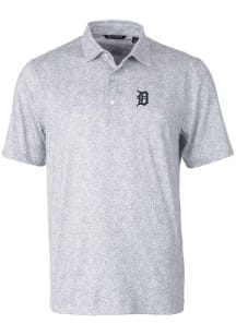 Cutter and Buck Detroit Tigers Mens Grey Pike Constellation Short Sleeve Polo