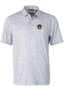 Cutter and Buck Milwaukee Brewers Mens Grey Pike Constellation Short Sleeve Polo