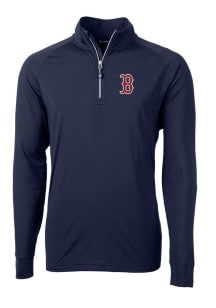 Cutter and Buck Boston Red Sox Mens Navy Blue Adapt Eco Knit Long Sleeve 1/4 Zip Pullover