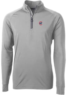 Cutter and Buck Chicago Cubs Mens Grey Adapt Eco Knit Long Sleeve 1/4 Zip Pullover