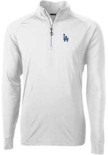 Cutter and Buck Los Angeles Dodgers Mens White Adapt Eco Knit Long Sleeve 1/4 Zip Pullover