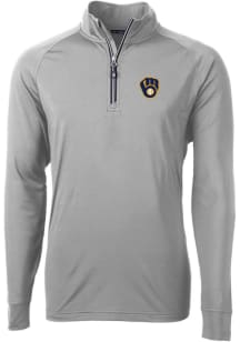 Cutter and Buck Milwaukee Brewers Mens Grey Adapt Eco Knit Long Sleeve 1/4 Zip Pullover