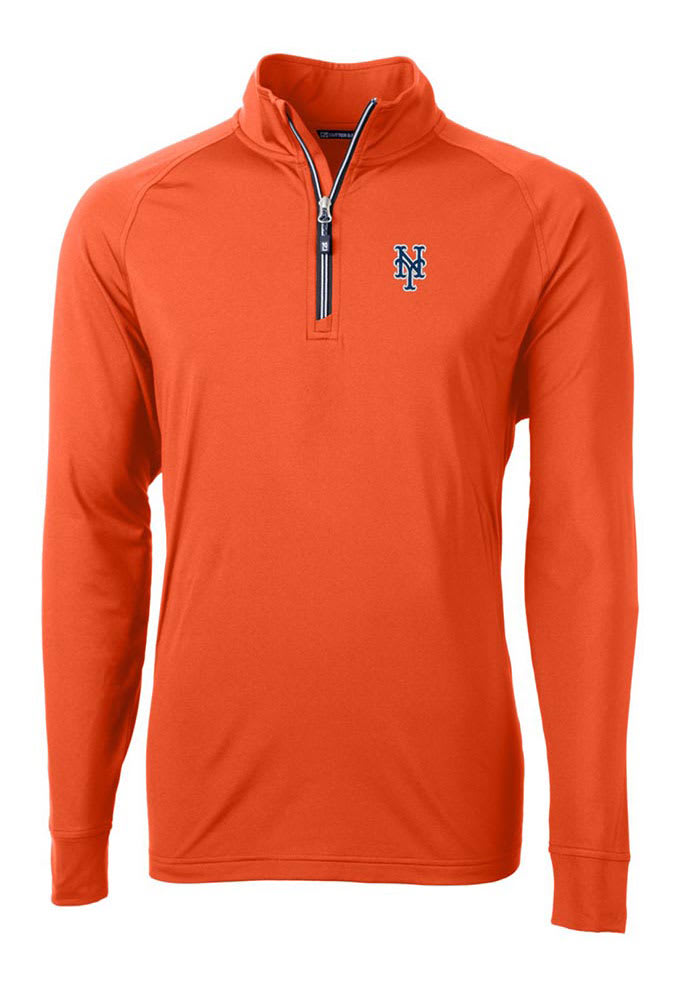 Cutter and Buck New York Mets Mens Orange Adapt Eco Knit Long Sleeve 1/4 Zip Pullover