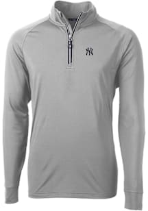 Cutter and Buck New York Yankees Mens Grey Adapt Eco Knit Long Sleeve Qtr Zip Pullover