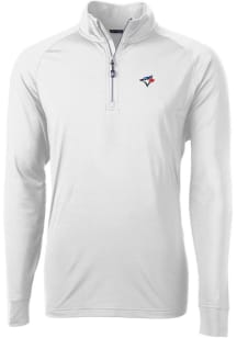 Cutter and Buck Toronto Blue Jays Mens White Adapt Eco Knit Long Sleeve 1/4 Zip Pullover