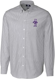 Cutter and Buck K-State Wildcats Mens Charcoal Vault Stretch Oxford Stripe Big and Tall Dress Sh..