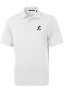 Cutter and Buck Miami Marlins Mens White Virtue Eco Pique Short Sleeve Polo