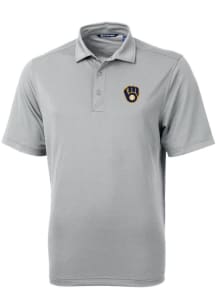 Cutter and Buck Milwaukee Brewers Mens Grey Virtue Eco Pique Short Sleeve Polo