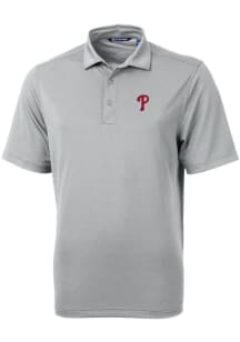 Cutter and Buck Philadelphia Phillies Mens Grey Virtue Eco Pique Short Sleeve Polo