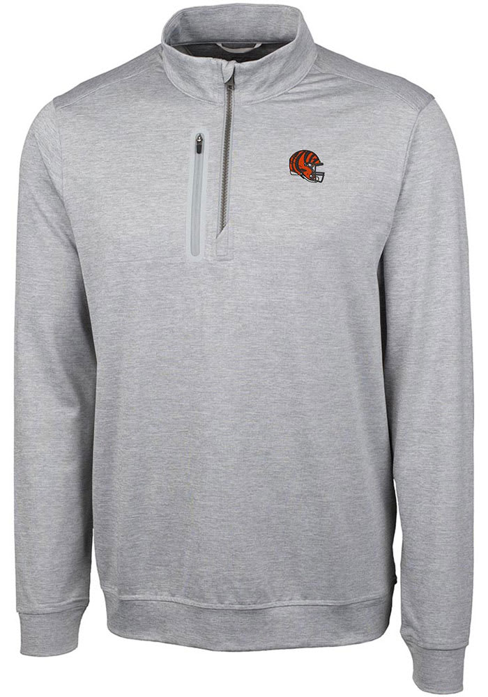 Cutter and Buck Cincinnati Bengals Mens Grey Helmet Stealth Big Tall 1/4 Zip Pullover