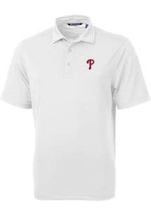 Cutter and Buck Philadelphia Phillies Mens White Virtue Eco Pique Short Sleeve Polo