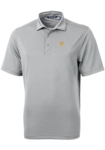 Cutter and Buck Pittsburgh Pirates Mens Grey Virtue Eco Pique Short Sleeve Polo