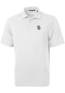 Cutter and Buck San Diego Padres Mens White Virtue Eco Pique Short Sleeve Polo
