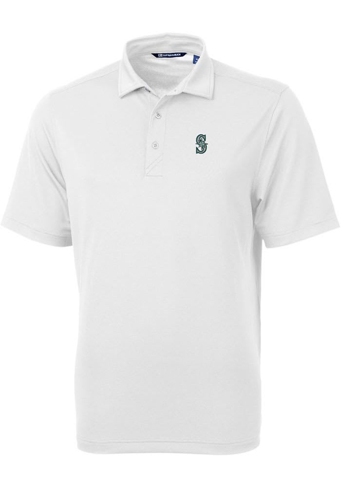 Cutter and Buck Seattle Mariners Mens White Virtue Eco Pique Short Sleeve Polo
