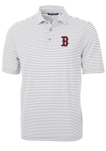 Cutter and Buck Boston Red Sox Mens Grey Virtue Eco Pique Stripe Short Sleeve Polo