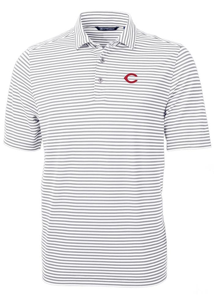 Cutter and Buck Cincinnati Reds Mens Virtue Eco Pique Stripe Short Sleeve Polo