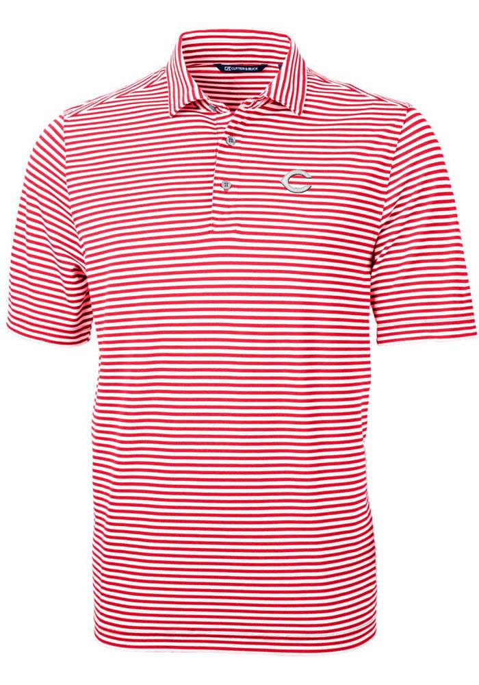 Cutter and Buck Cincinnati Reds Mens Virtue Eco Pique Stripe Short Sleeve Polo