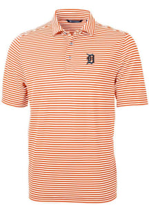 Cutter and Buck Detroit Tigers Mens Orange Virtue Eco Pique Stripe Short Sleeve Polo