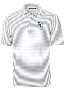 Cutter and Buck Kansas City Royals Mens Grey Virtue Eco Pique Stripe Short Sleeve Polo