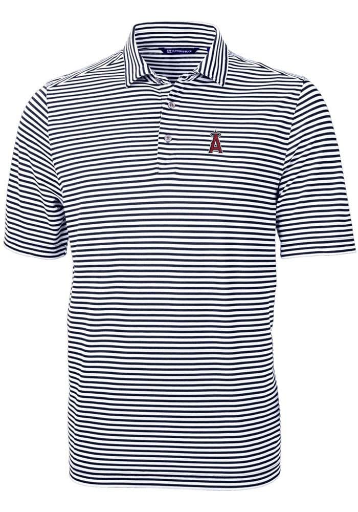 Cutter and Buck Los Angeles Angels Mens Navy Blue Virtue Eco Pique Stripe Short Sleeve Polo