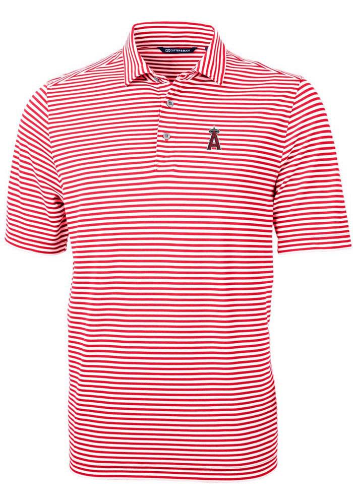 Cutter and Buck Los Angeles Angels Mens Red Virtue Eco Pique Stripe Short Sleeve Polo