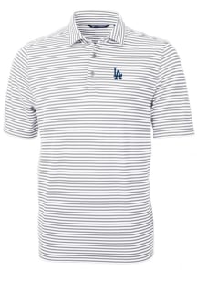Cutter and Buck Los Angeles Dodgers Mens Grey Virtue Eco Pique Stripe Short Sleeve Polo