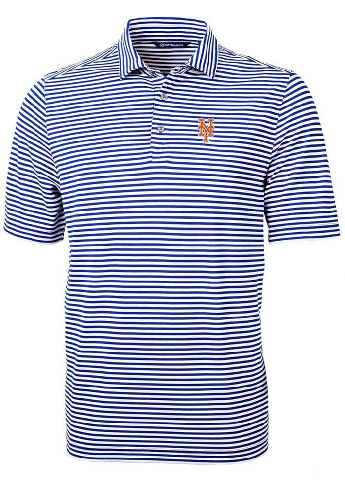 Cutter and Buck New York Mets Mens Blue Virtue Eco Pique Stripe Short Sleeve Polo