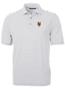Cutter and Buck New York Mets Mens Grey Virtue Eco Pique Stripe Short Sleeve Polo