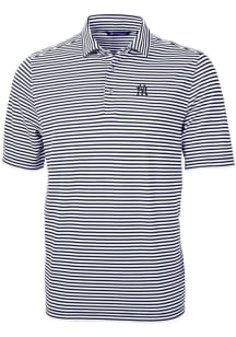 Cutter and Buck New York Yankees Mens Navy Blue Virtue Eco Pique Stripe Short Sleeve Polo