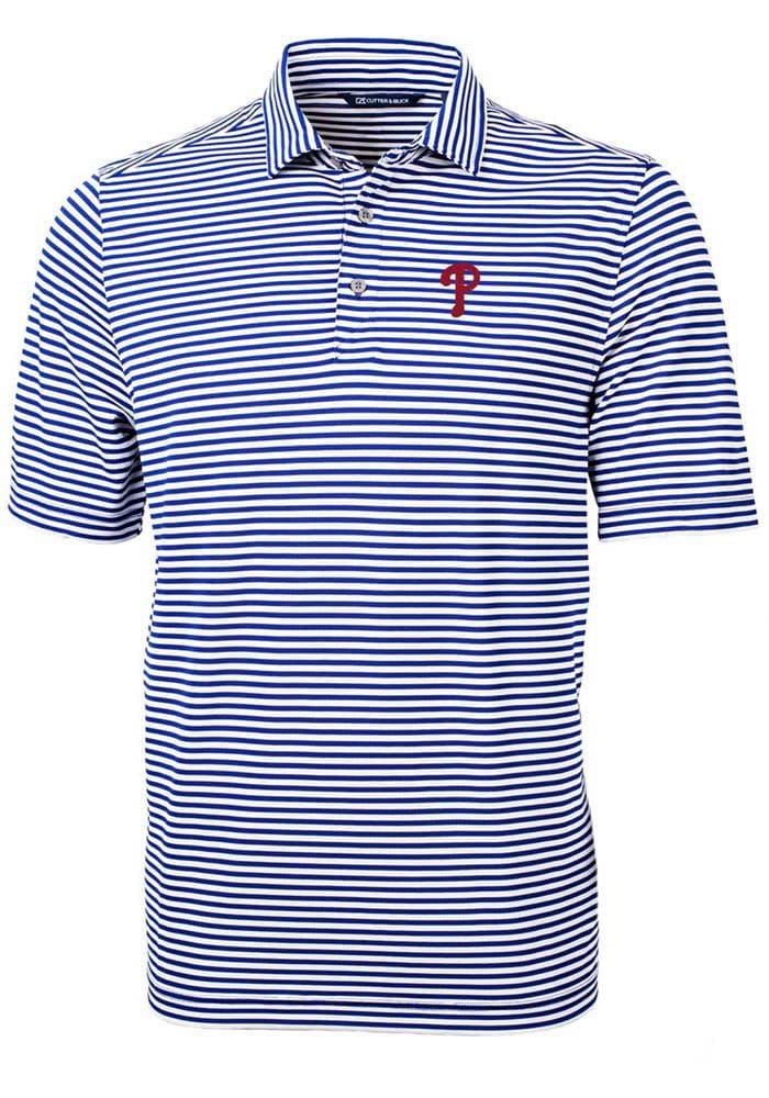 Cutter and Buck Philadelphia Phillies Mens Virtue Eco Pique Stripe BLUE