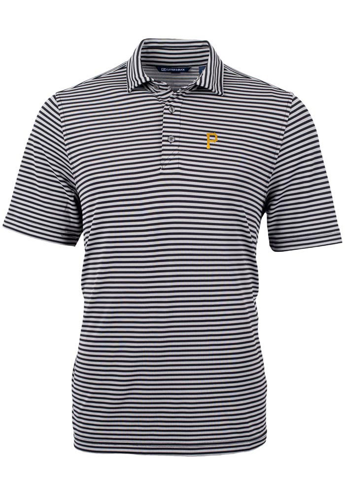 Cutter and Buck Pittsburgh Pirates Mens Black Virtue Eco Pique Stripe Short Sleeve Polo