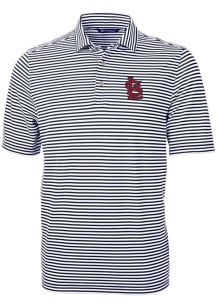 Cutter and Buck St Louis Cardinals Mens Navy Blue Virtue Eco Pique Stripe Short Sleeve Polo