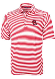 Cutter and Buck St Louis Cardinals Mens Red Virtue Eco Pique Stripe Short Sleeve Polo