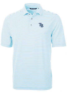 Cutter and Buck Tampa Bay Rays Mens Blue Virtue Eco Pique Stripe Short Sleeve Polo