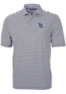 Cutter and Buck Tampa Bay Rays Mens Navy Blue Virtue Eco Pique Stripe Short Sleeve Polo