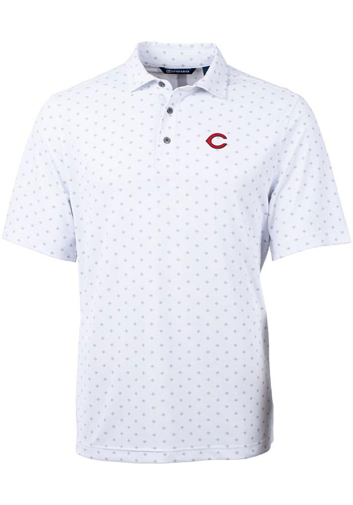 Cutter and Buck Cincinnati Reds Mens Virtue Eco Pique Tile Short Sleeve Polo