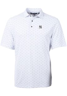 Cutter and Buck New York Yankees Mens White Virtue Eco Pique Tile Short Sleeve Polo