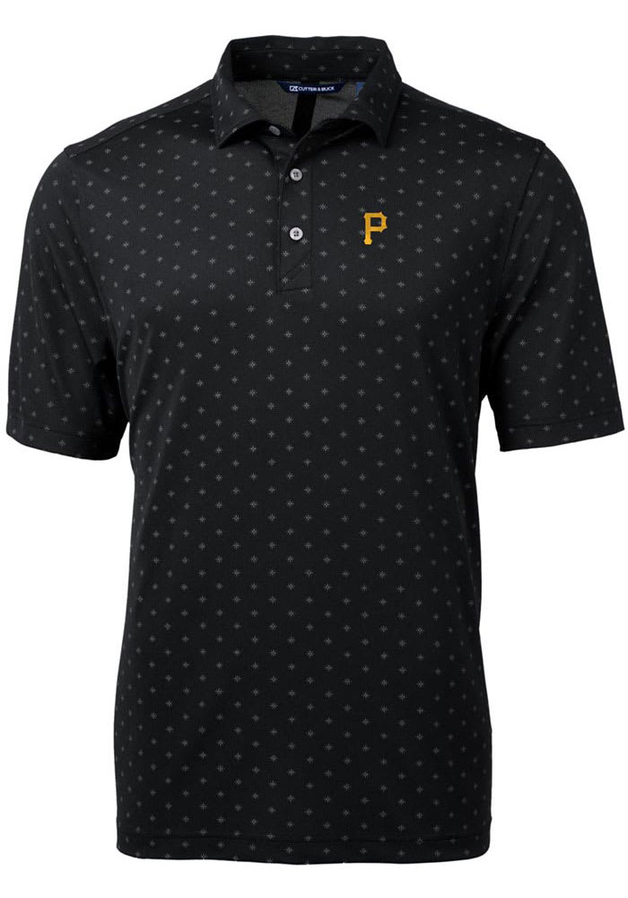 Cutter and Buck Pittsburgh Pirates Mens Black Virtue Eco Pique Tile Short Sleeve Polo