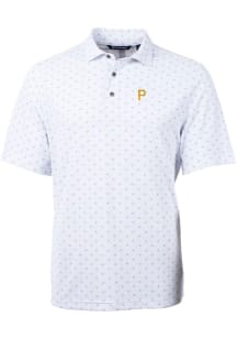 Cutter and Buck Pittsburgh Pirates Mens White Virtue Eco Pique Tile Short Sleeve Polo