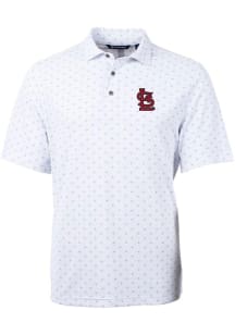 Cutter and Buck St Louis Cardinals Mens White Virtue Eco Pique Tile Short Sleeve Polo