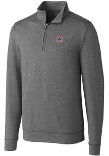 Cutter and Buck Chicago Cubs Mens Charcoal Shoreline Heathered Long Sleeve 1/4 Zip Pullover