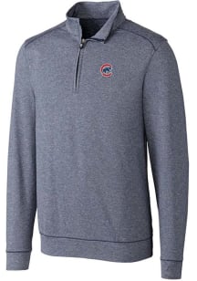 Cutter and Buck Chicago Cubs Mens Navy Blue Shoreline Heathered Long Sleeve 1/4 Zip Pullover